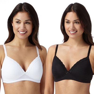 Debenhams Pack of two black and white striped non wired bras